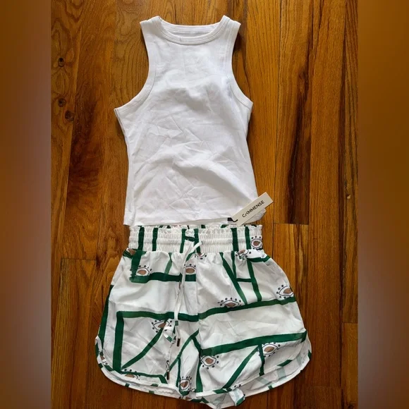 Commense Green and White Women's Shorts and Tank - Picture 2 of 5
